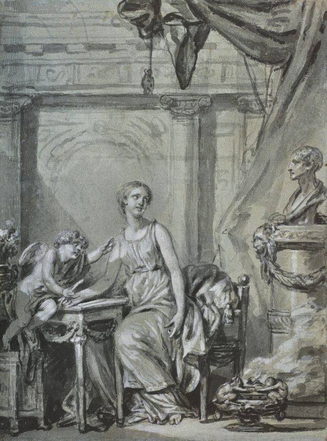 L’Amour dictant une lettre à une jeune fille, dessin de JEAN-BAPTISTE GREUZE