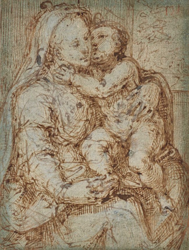 Virgin to the child, drawing of AURELIO LUINI