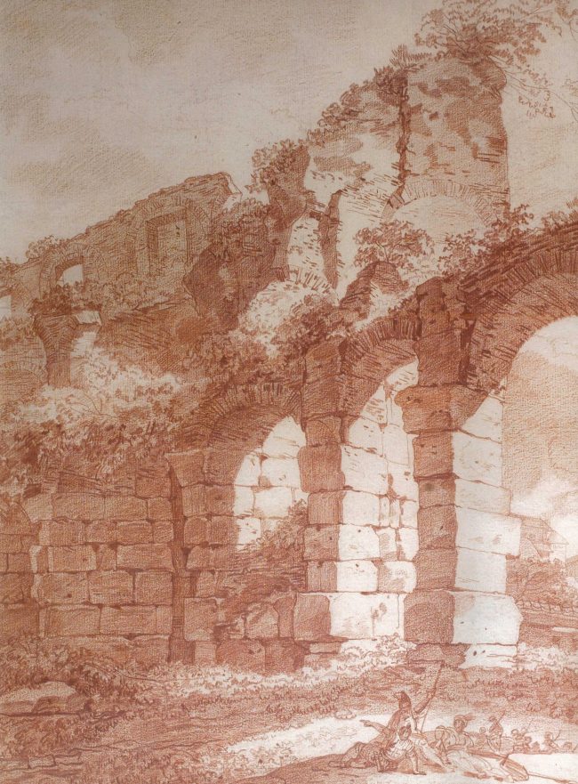 Vue de l’aqueduc de Néron, dessin de JOSEPH-BENOIT SUVÉE