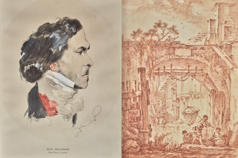 deux dessins présentés au Salon, un de Lami et un de Boucher