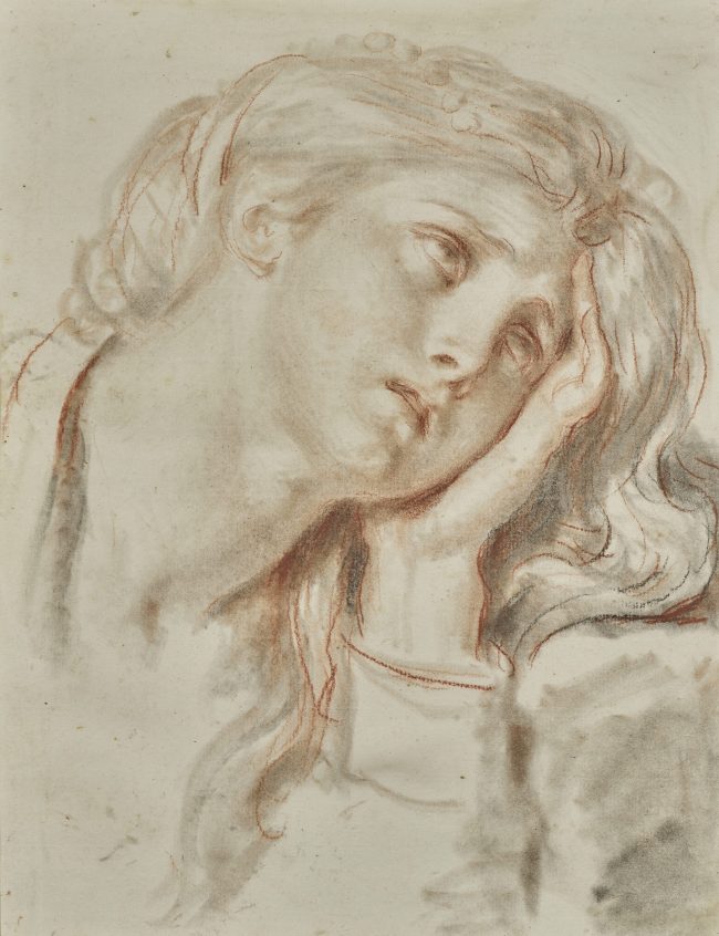 Dessin de Jean-Baptiste Greuze. Jeune femme appuyée sur sa main