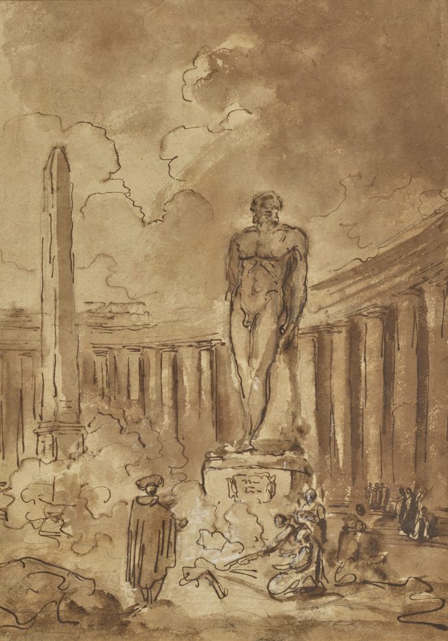 Dessin par Hubert Robert avec le portique de Saint Pierre