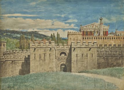 Antium seen from outside the city walls: Design for Sir Henry Irving’s production of William Shakespeare’s ‘Coriolanus’