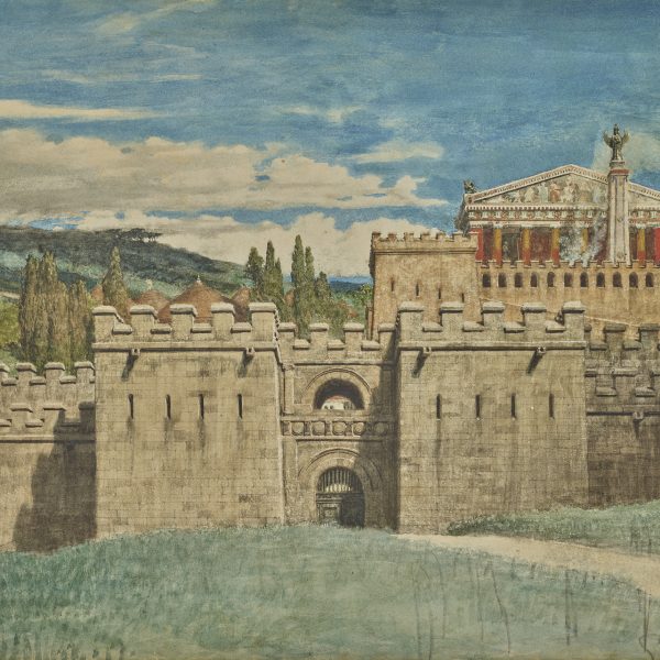 Antium seen from outside the city walls: Design for Sir Henry Irving’s production of William Shakespeare’s ‘Coriolanus’