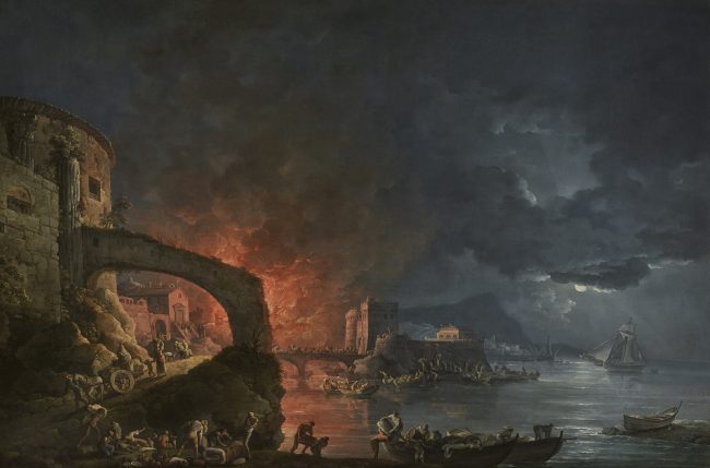 Paysage de nuit avec un incendie