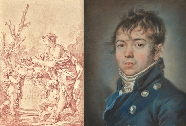 une sanguine par Boucher et un portrait de jeune homme au pastel par Hoin