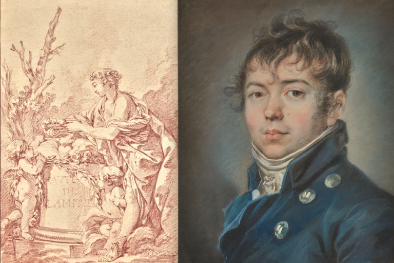 une sanguine par Boucher et un portrait de jeune homme au pastel par Hoin