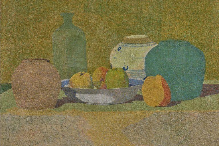 Hendricus Petru Bremmer. Nature morte aux pommes dans un bol, pots et vase. Une des oeuvres qui sera présente sur le stand