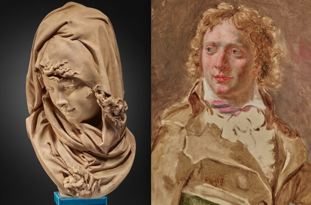 une sculpture te une peinture présentés au salon Fine Art Paris